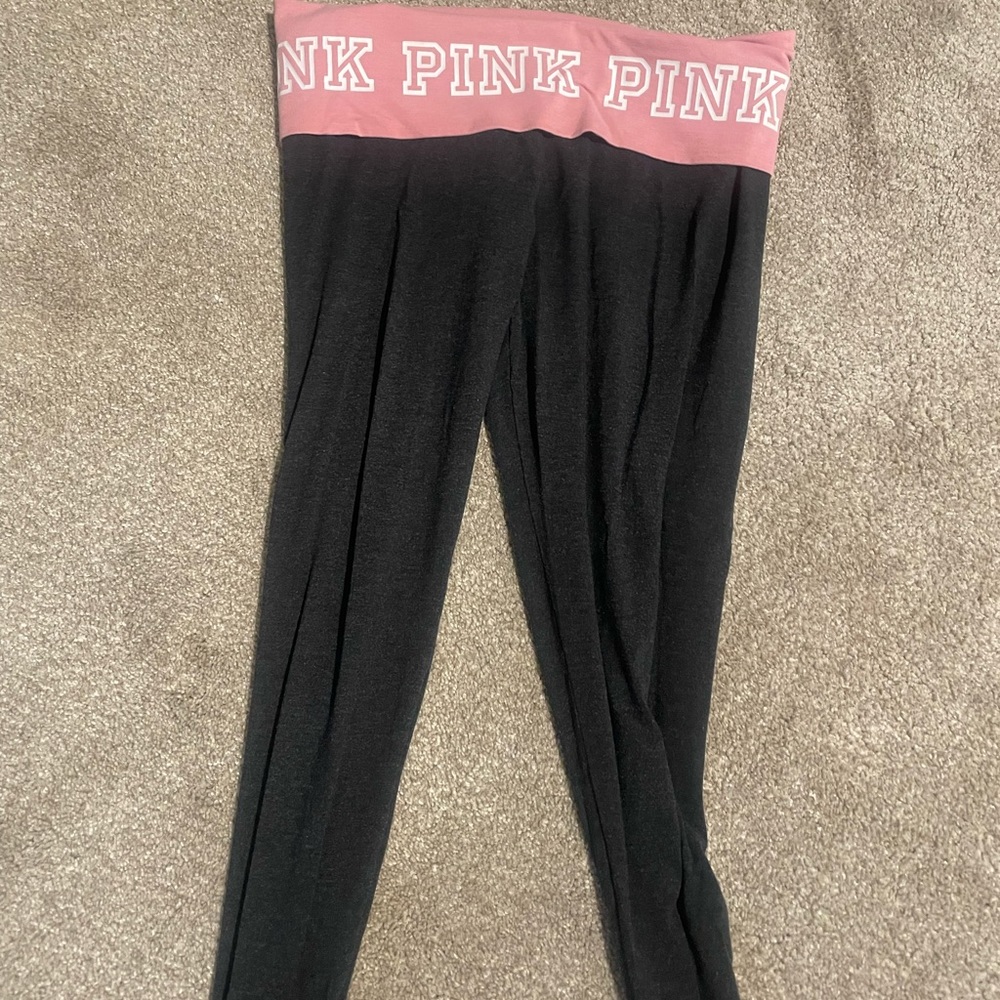 PINK Yoga Leggings. Gray with pink band. Size M. Great quality.